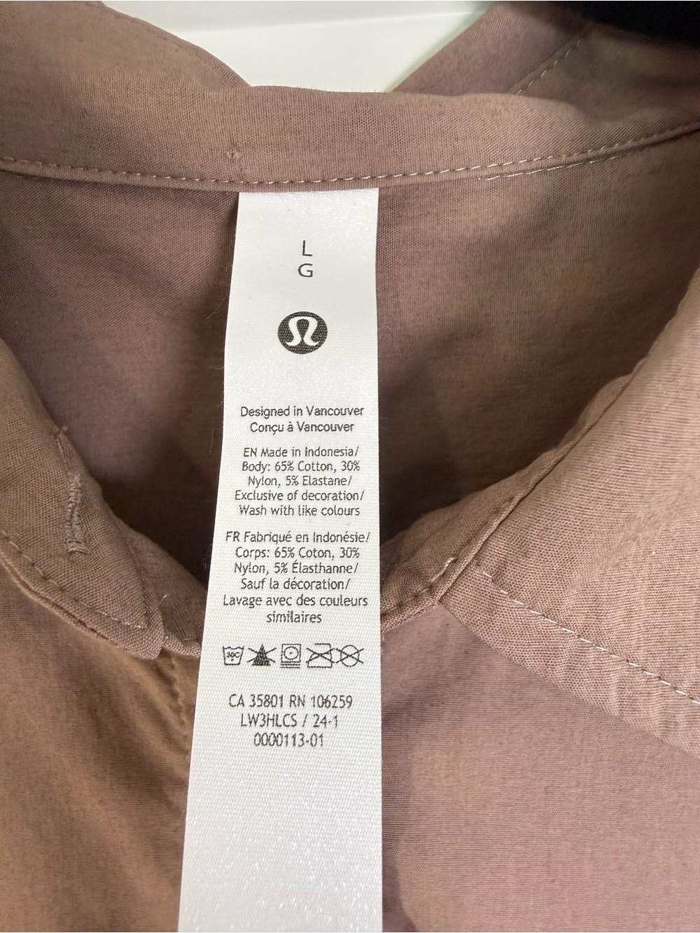 Lululemon Women’s Button Down Shirt Large Mauve Taupe Long Sleeve Office Casual - Picture 7 of 7